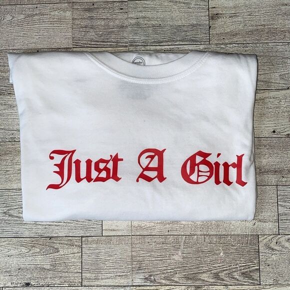“Just A Girl”, Custom, Old English Style, Short Sleeve Tee - Picture 10 of 12